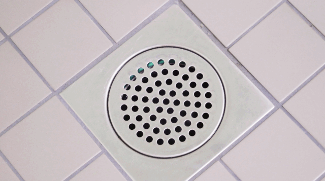 A clear shower drain, post-methods on "How to Fix a Clogged Shower Drain." Shower drain was previously slow and backed up with standing water. 