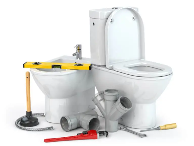 Plumbing repair service Bowl and bidet with plumbing tools